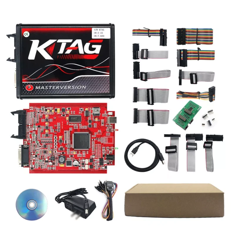 KTAG V7.020 4 LED 2.25 OBD2 k-tag Programmer Tools Car ECU Chip Tuning Kit 5.017  Master Version Red PCB Circuit Board With Unlimited Token